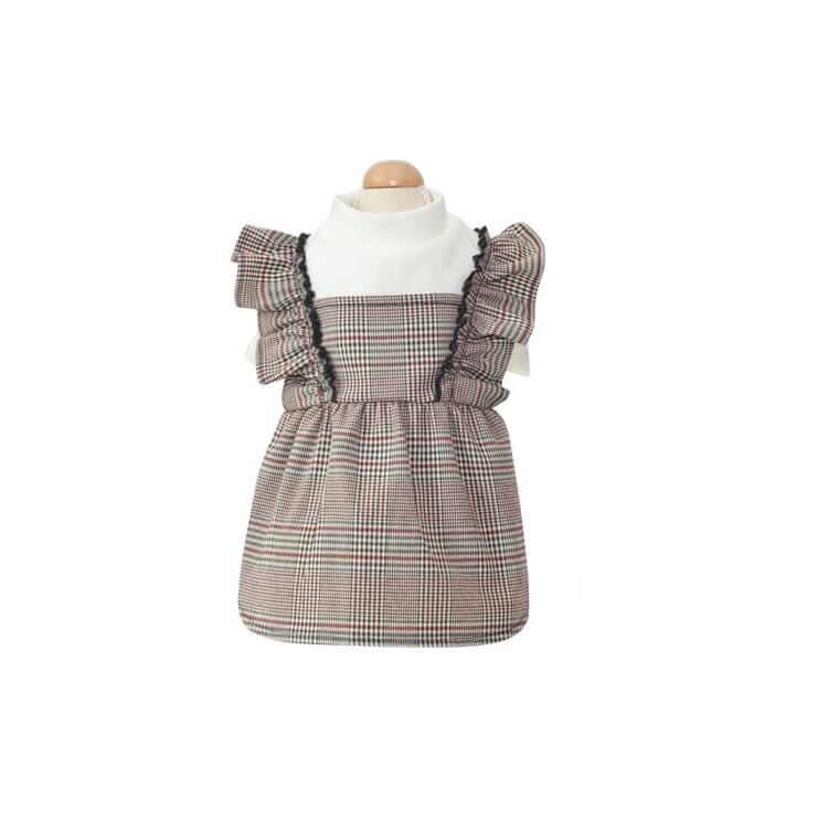 On The Move Two-legged Plaid Dress for dogs by Dogs & Cats, featuring ruffles and a lightweight plaid design.