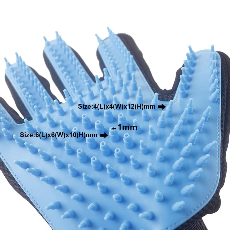 One Handed Pet Bathing Tool for dogs & cats, featuring rubber scrubbers for easy bathing, size details included in image.