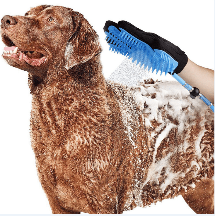 One Handed Pet Bathing Tool for Dogs & Cats, featuring one-handed operation, rubber scrubbers for easy soaking and rinsing.