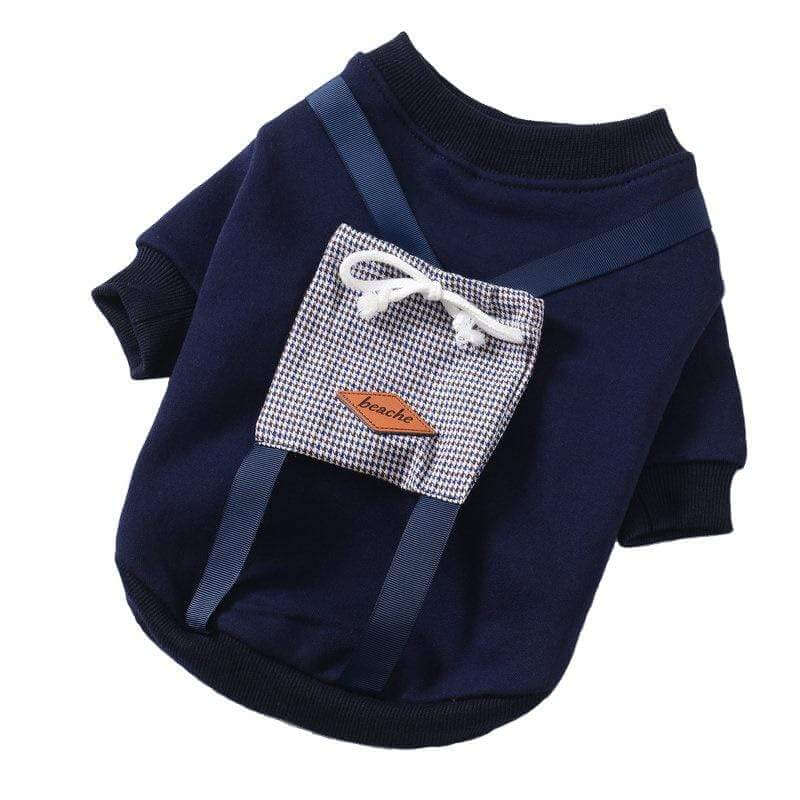 Padded Dog Sweater, stylish pullover with back pouch, breathable fabric, comfortable fit for dogs & cats.