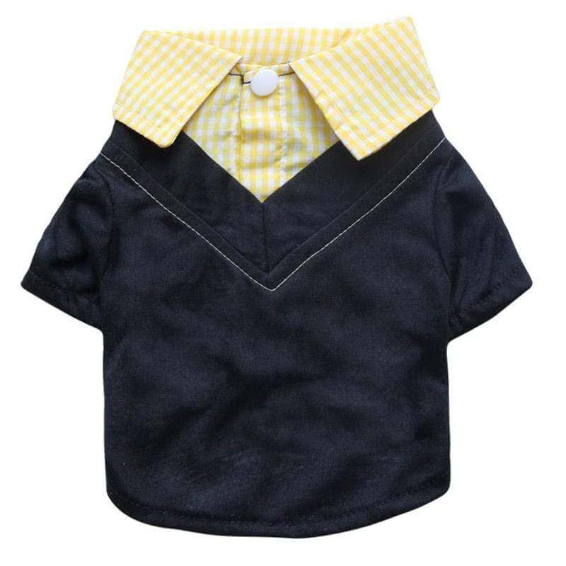 Plaid Collar Dog Shirt - Stylish dog shirt with plaid collar and button closures by Dogs & Cats, perfect for daily walks.