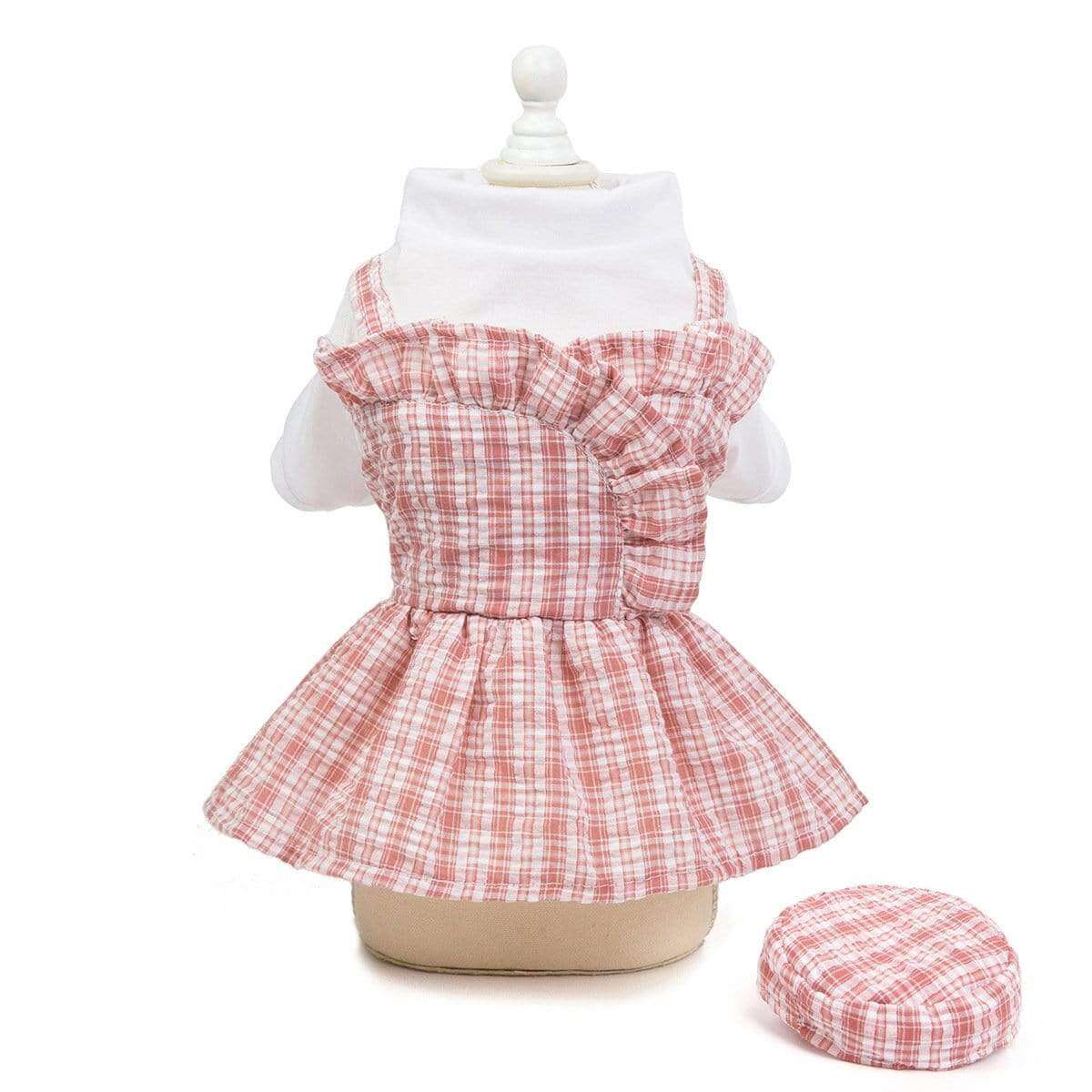 Plaid Dog Uniform Dress, dog dress features ruffle style, breathable cotton, lightweight for dogs & cats.