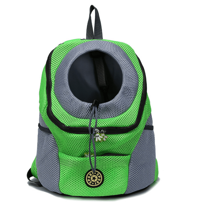 Portable Pet Carrier Chest Bag in bright green and gray with a large round window for pet visibility and comfort.