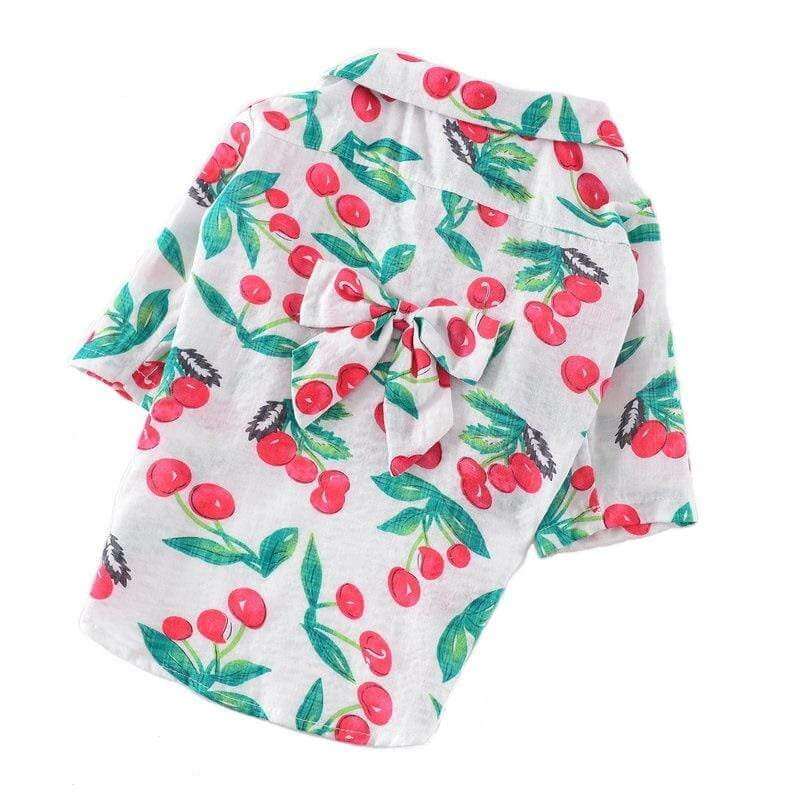 Printed Hawaiian Dog Shirt for Dogs & Cats, featuring a trendy cherry print, cotton fabric, and ultra-wearable design.