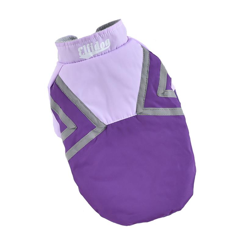 Puppy Reflective Strip Winter Dog Coat in purple with reflective stripes, lightweight and comfortable for Dogs & Cats.