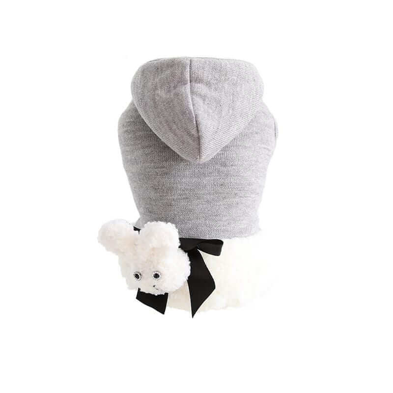 Rabbit Cuteness Wool Dog Sweater in gray with bunny ear detail. Soft, lightweight, stylish dog sweater for Dogs & Cats.