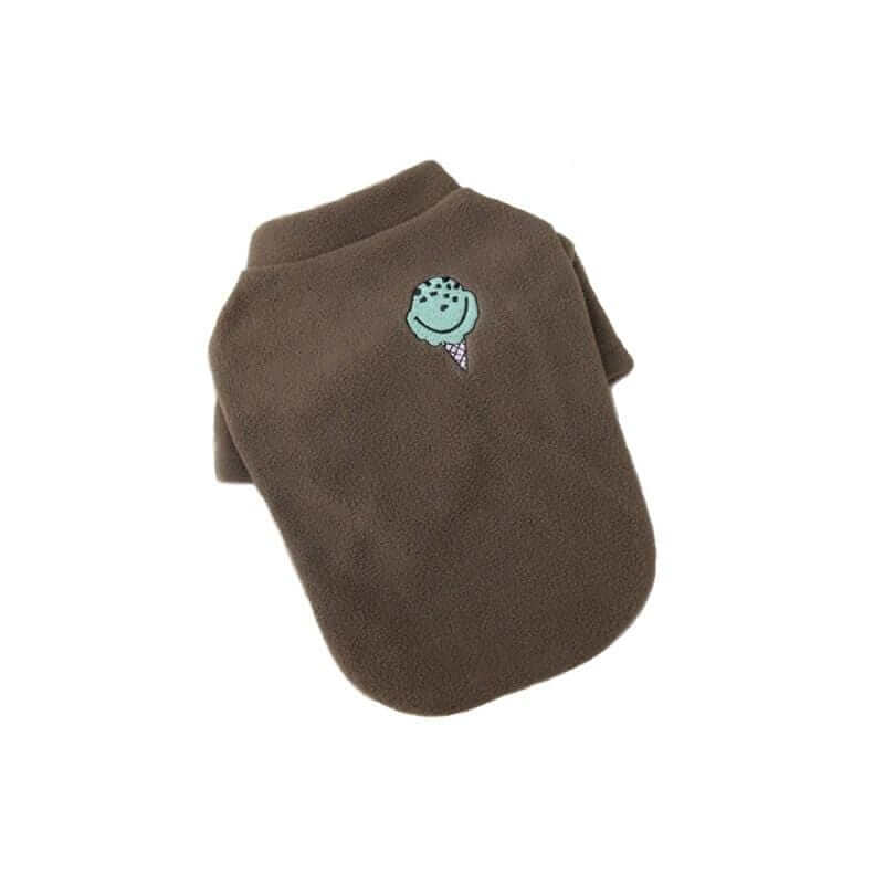 Restaurant Desires Dog Sweater in brown with cute ice cream design, soft, breathable fabric, short sleeves for ultimate comfort.