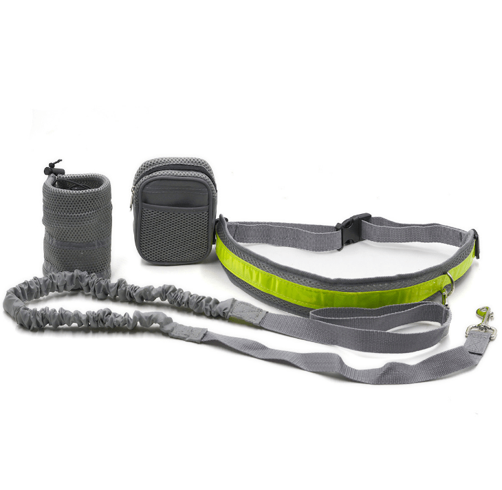Retractable Hands-Free Leash for Large Dogs with waist pouch, poop bag holder and stretchy leash for easy pet control.