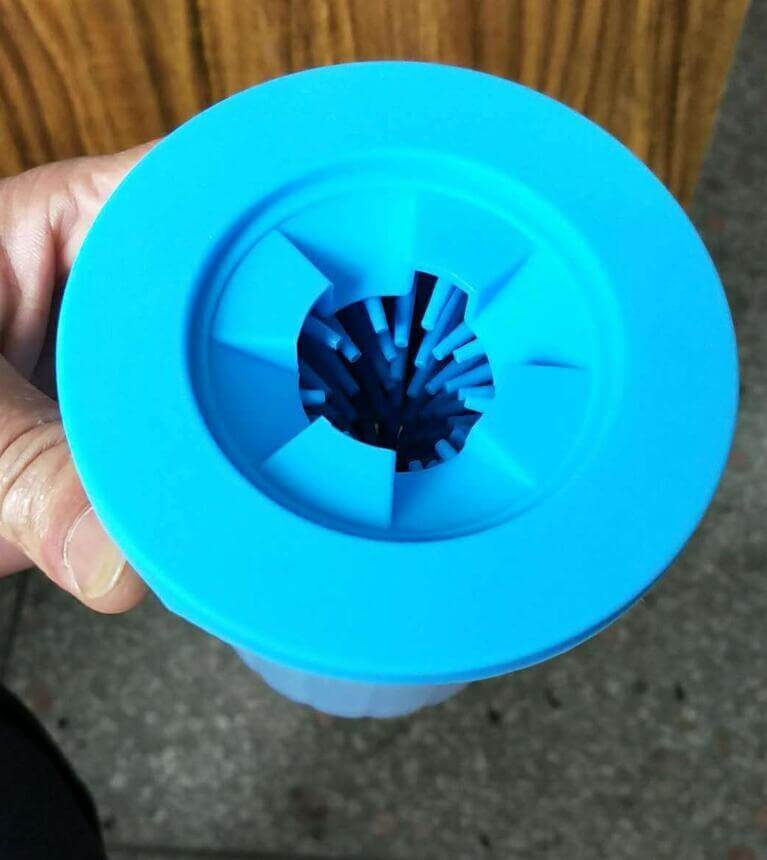 Silicone Dog Paw Washer Cup top view showing silicone bristles for cleaning dirty paws, great for Dogs & Cats.