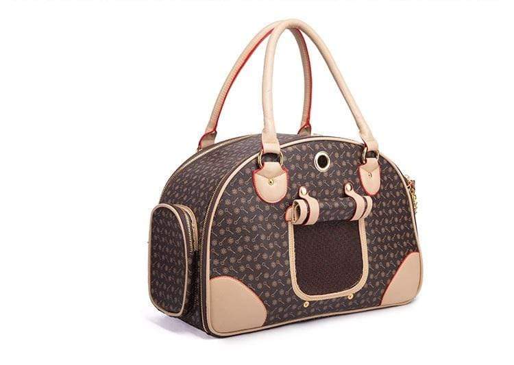 Small Pet Carrier Outdoor Bag for Dogs & Cats, PU leather, breathable mesh, waterproof, stylish design.