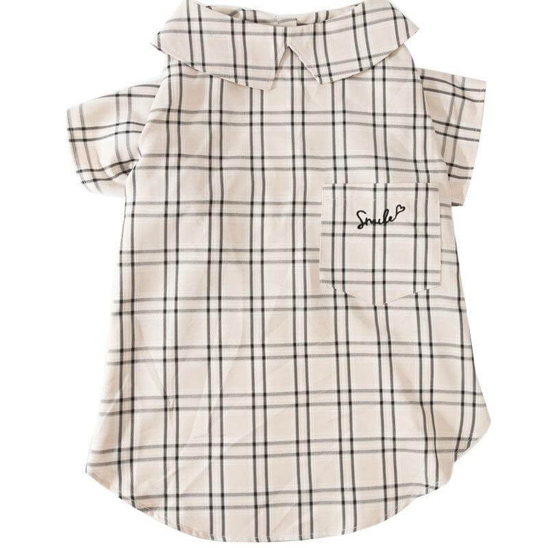 Smile Embroidered Plaid Dog Shirt featuring soft fabric, button closure and stylish plaid design for dogs by Dogs & Cats.