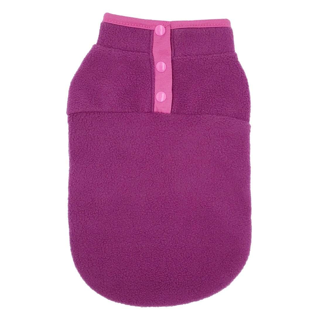 Soft Fleece Lightweight Dog Sweater, purple fleece with button closure, cozy and breathable for dogs & cats.
