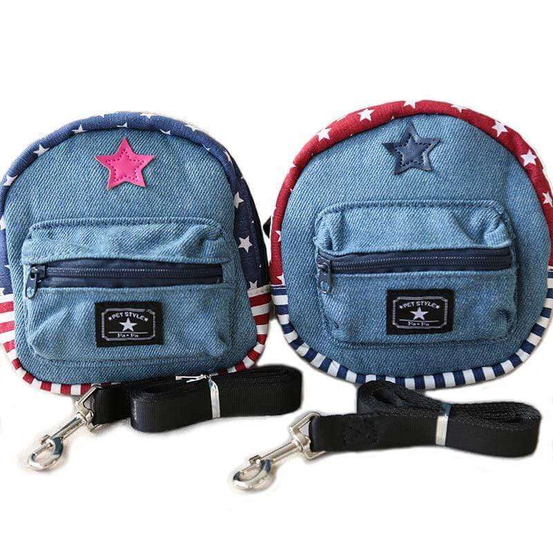 Star Denim Pet Schoolbag featuring lightweight design, adjustable straps, and zip pocket for dogs and cats.