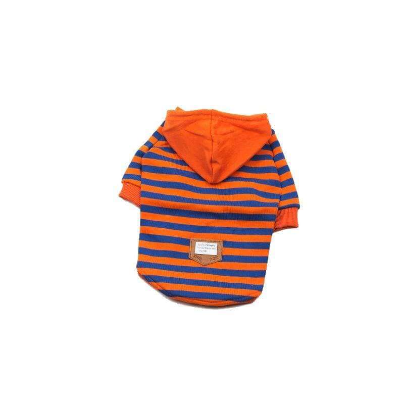 Striped Short Sleeve Dog Sweater featuring breathable lightweight fabric in orange and blue stripes, perfect for dogs and cats.