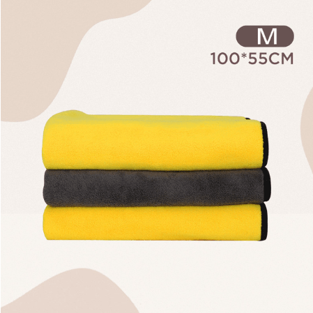 Super Absorbent Dog Towel in yellow and black, perfect for drying dogs and cats after baths, swimming, or play.