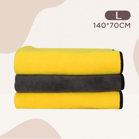 Super Absorbent Dog Towel in yellow and black, large size 140*70CM, designed for dogs and cats.