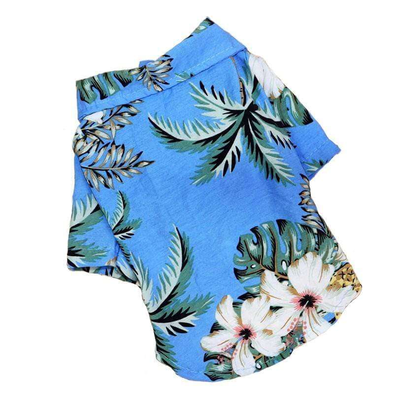 Teddy Hawaiian Small Dog Shirt in tropical print with floral design, perfect for summer outings and easy to wear.