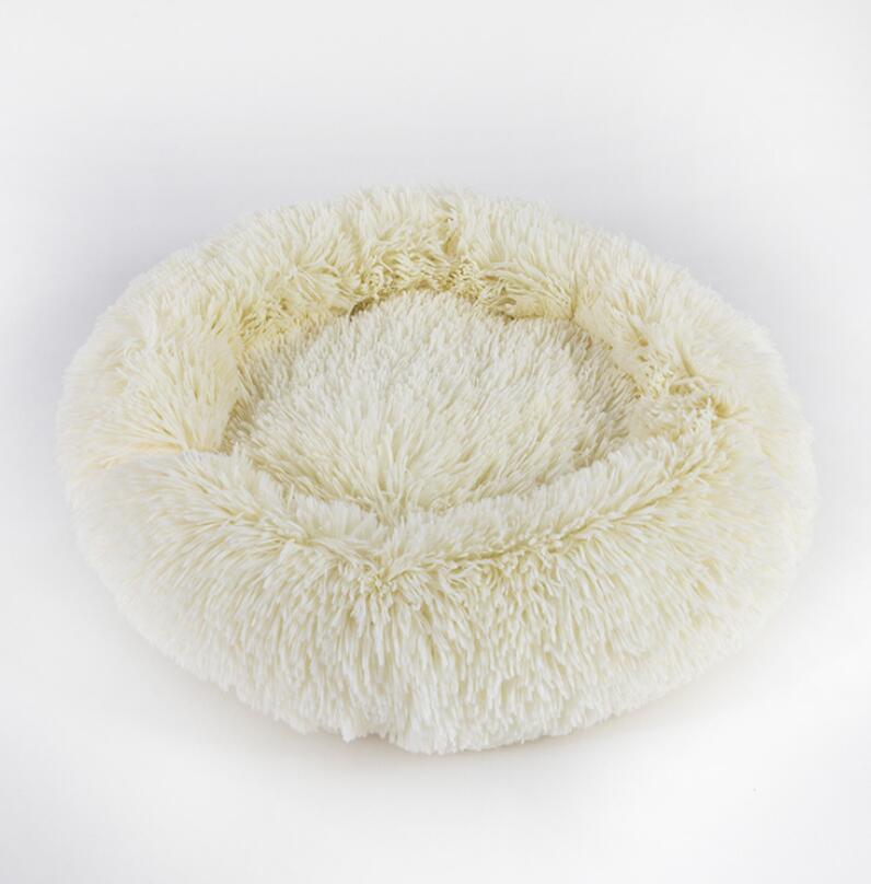 Ultra Soft Pet Bed, round shape, plush fur, ideal for dogs & cats, comfort and warmth in cold weather.