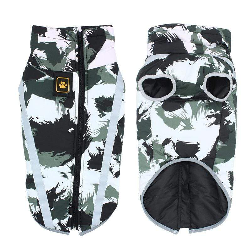 Water Resistant Dog Mesh Jacket featuring camouflage design for warmth and comfort for dogs and cats.