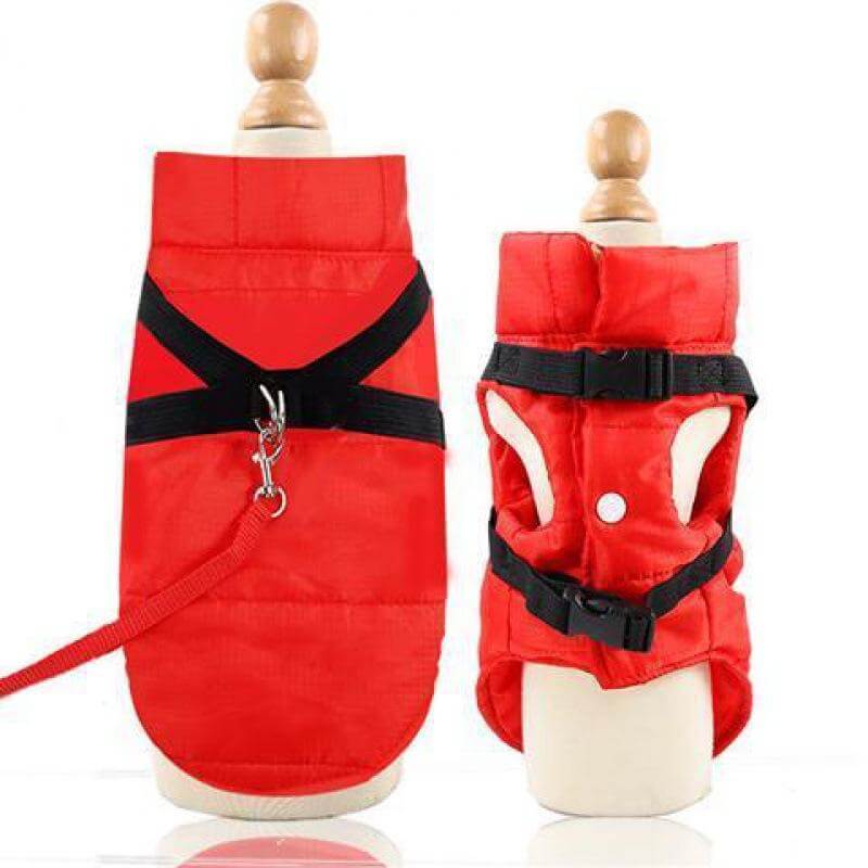 Waterproof Cold Burst Pet Vest Coat in red for dogs and cats, featuring water-resistant shell and fleece lining.