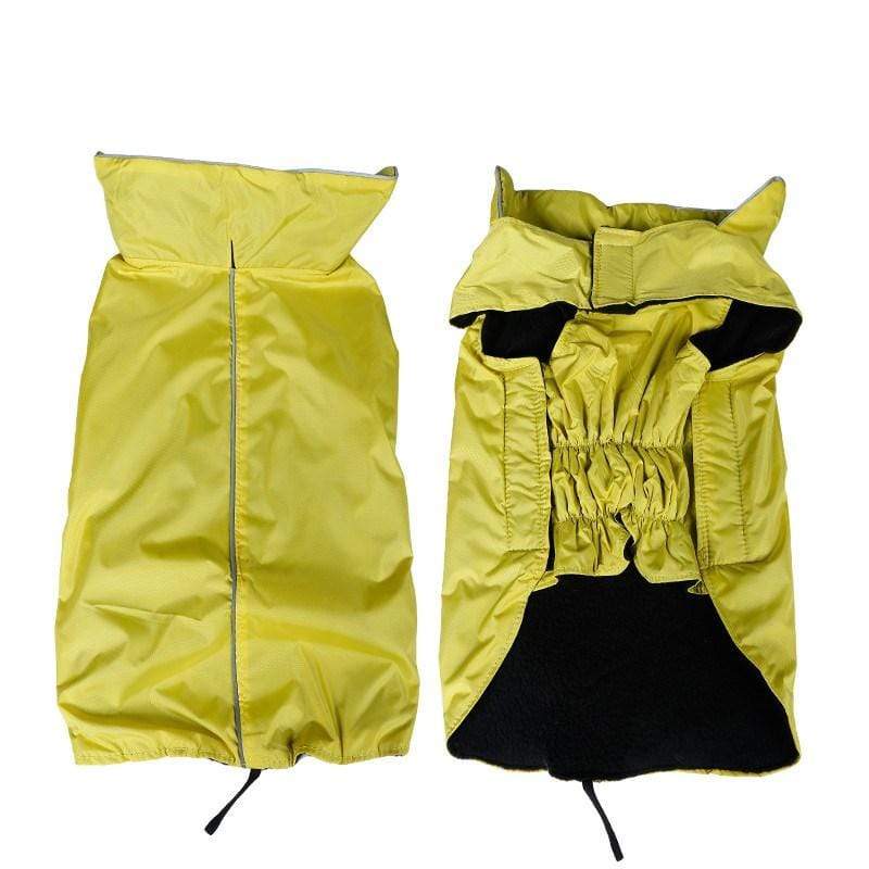 Waterproof Outdoor Jacket for Pet, yellow vest featuring water resistance and reflective strip, perfect for dogs and cats.