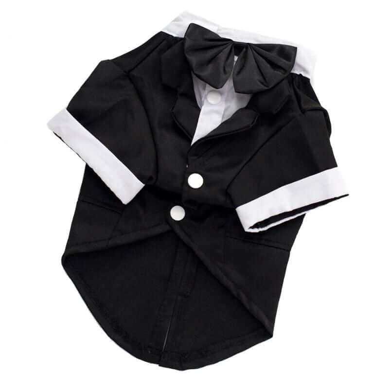 Wedding Suit Dog Top - Elegant dog tuxedo with bowtie, breathable cotton, lightweight, designed for stylish dogs and cats.
