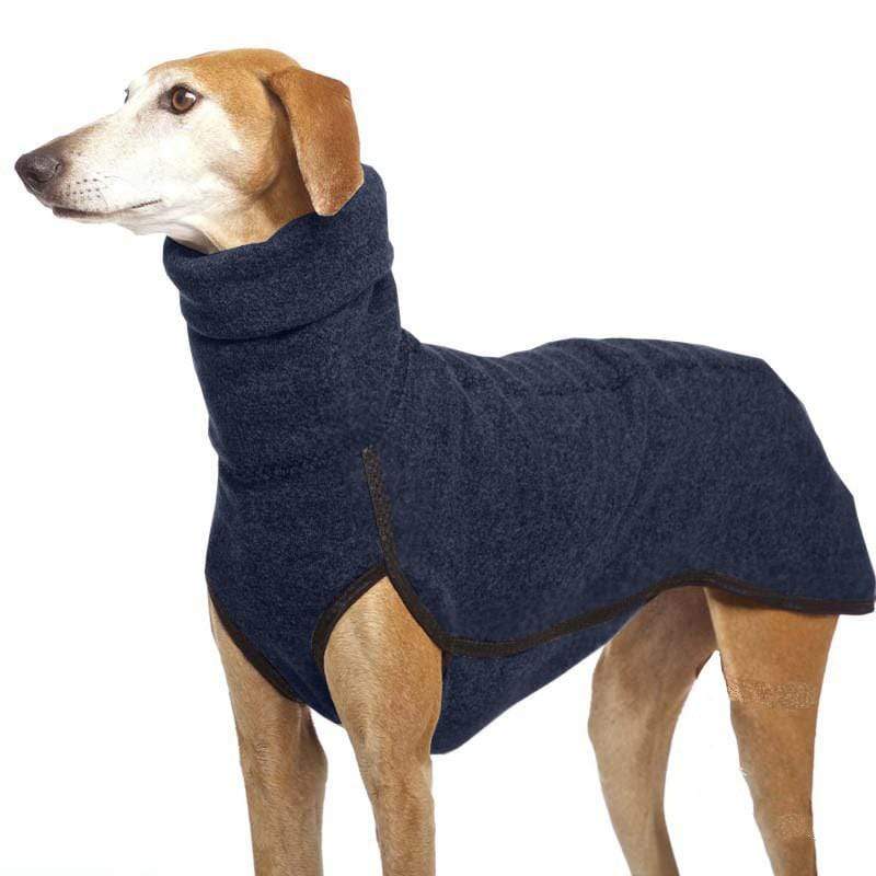 Winter High Collar Dog Sweater on a dog with a high collar, featuring soft fleece, designed for comfort and warmth.