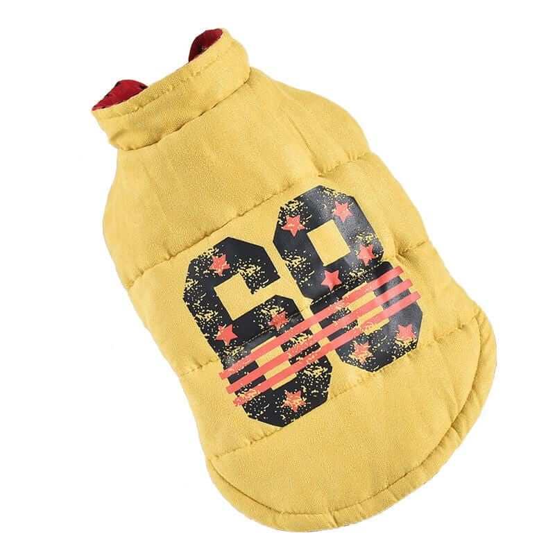 Winter Stars Double-sided Vest for dogs, featuring breathable fabric, high neck, and elasticated sleeves.