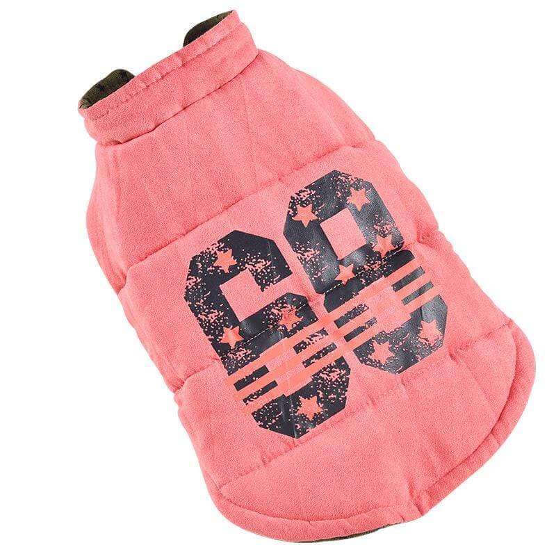 Winter Stars Double-sided Vest for dogs, featuring breathable fabric, high neck, elasticated sleeves, and stylish print.