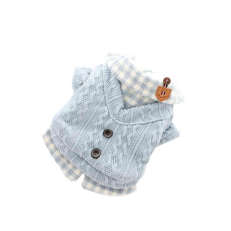 Woolen Plaid Dog Sweater for Dogs & Cats, featuring a comfortable fit, cotton and polyester materials, lightweight with button flap.